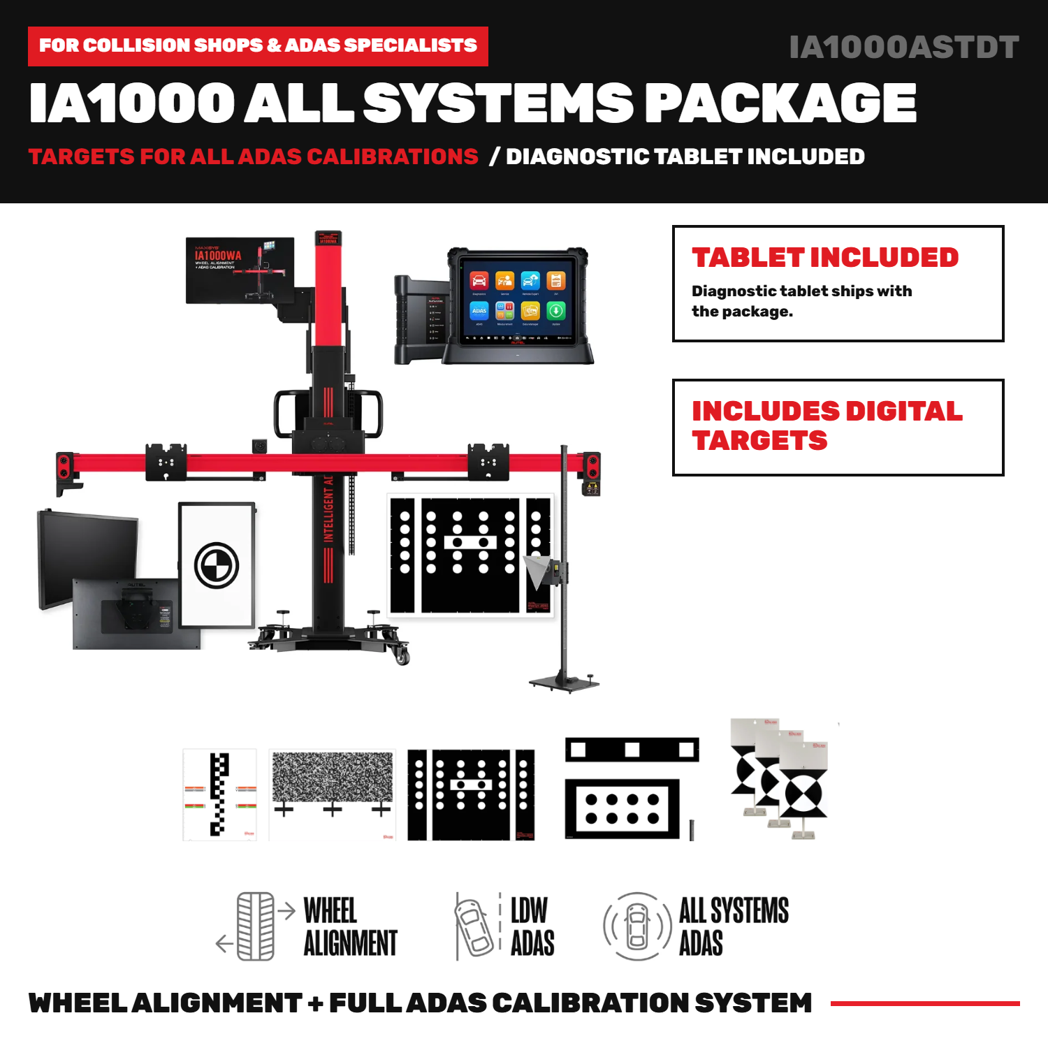 Autel IA1000ASTDT Automated Wheel Alignment and All Systems ADAS Calibration Package with Digital Targets