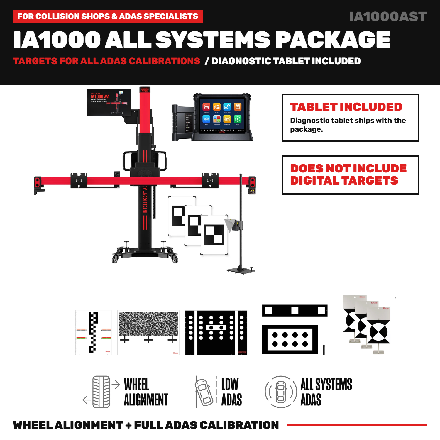 Autel IA1000AST Automated Wheel Alignment and All Systems ADAS Calibration Package with Physical Targets