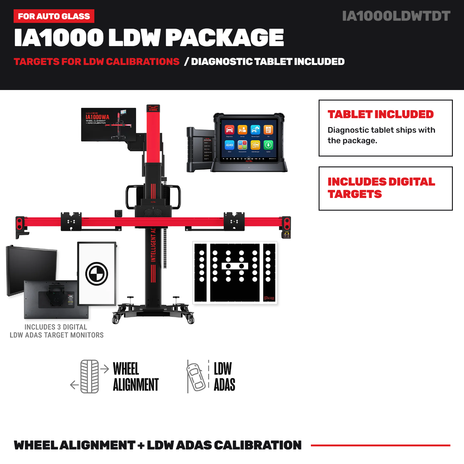 Autel IA1000LDWTDT Automated Wheel Alignment and LDW ADAS Calibration Package with Physical and Digital Targets