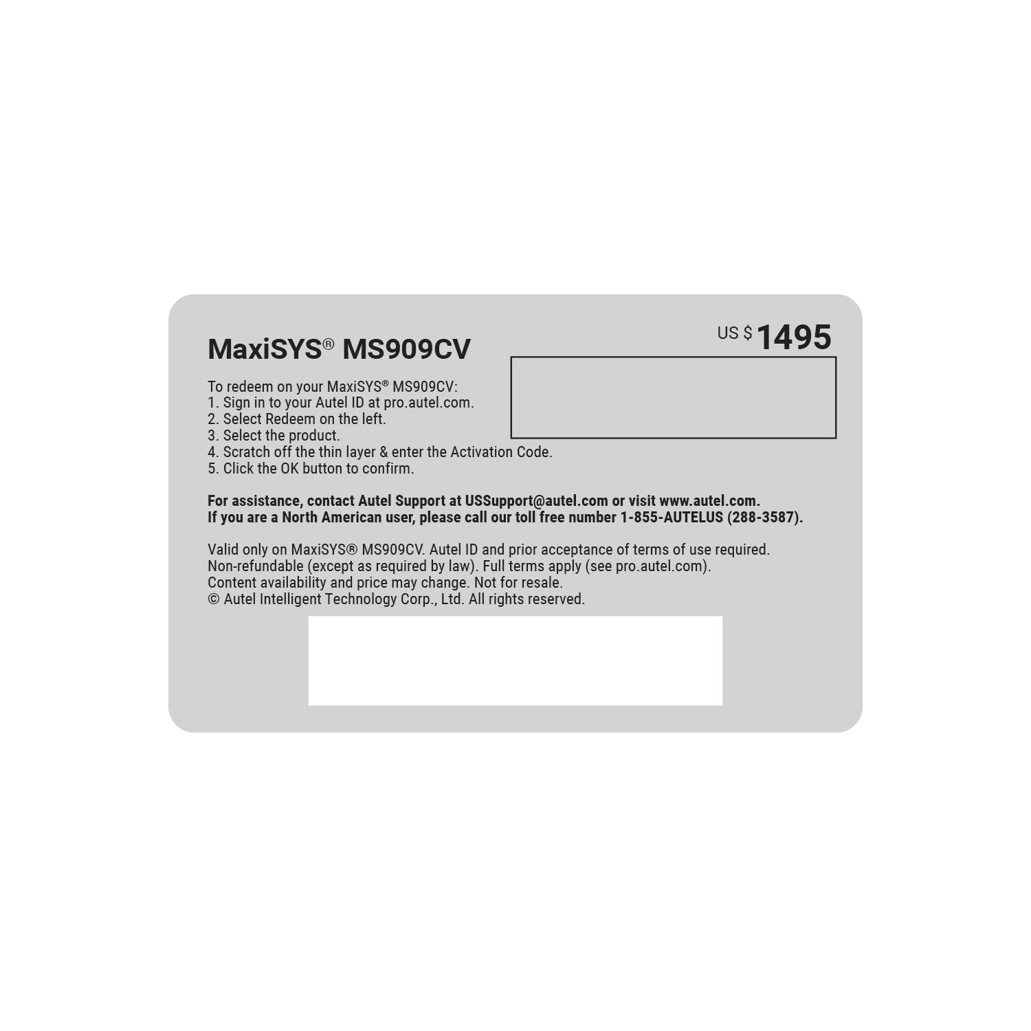 Autel Total Care Program (TCP) Card for MaxiSYS MS909CV (MS909CV1YRUP)