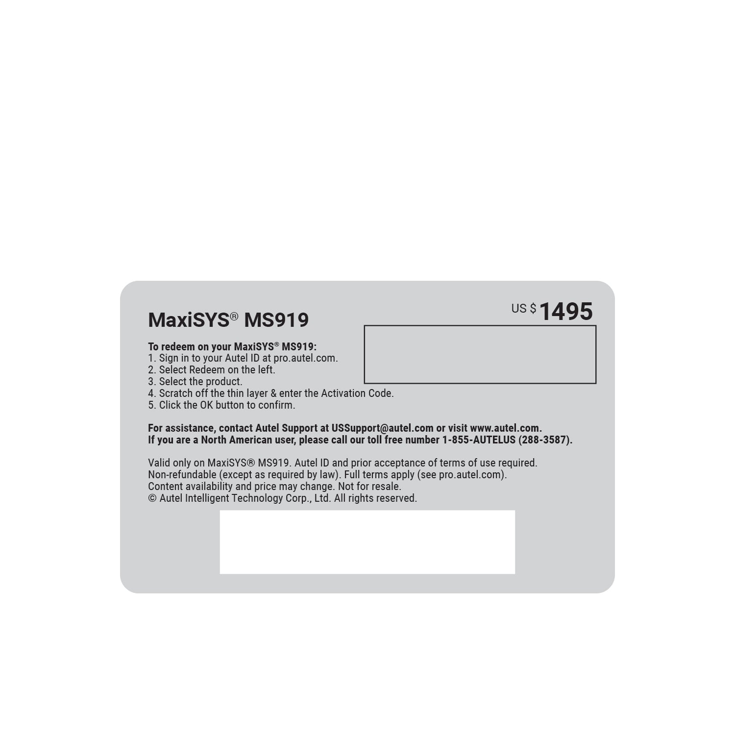Autel Total Care Program (TCP) Card for MaxiSYS MS919 (MS9191YRUPDATE)