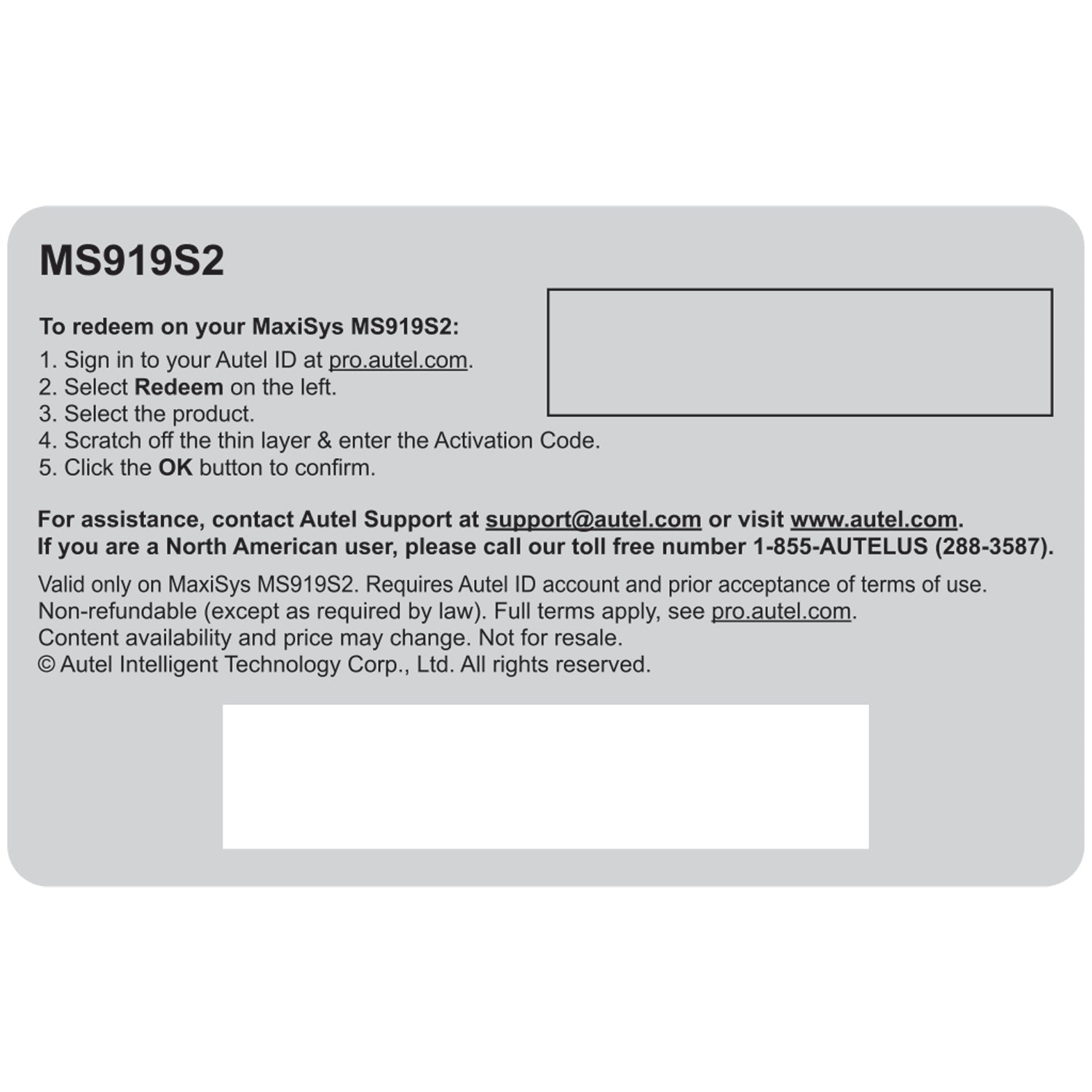 Total Care Program (TCP) Card for MS919S2