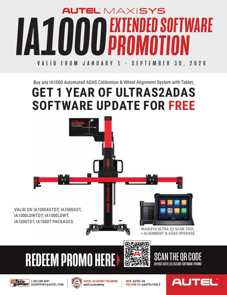 Autel IA1000 ADAS calibration system promo, free UltraS2ADAS software upgrade