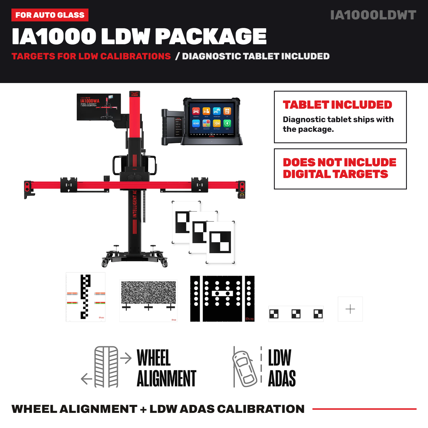 Autel IA1000LDWT Automated Wheel Alignment and LDW ADAS Calibration Package with Physical Targets