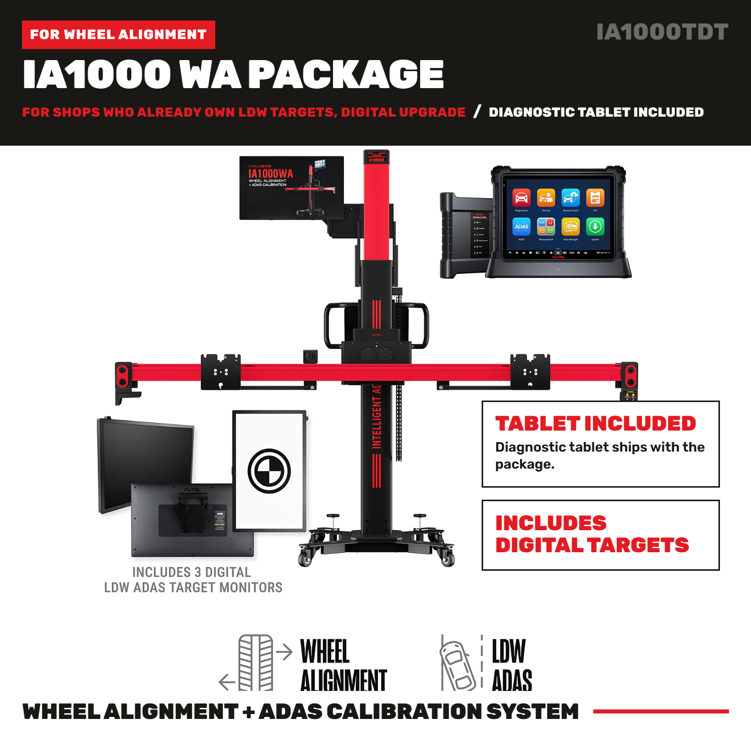 Autel IA1000TDT Automated Wheel Alignment and ADAS Package with Digital Targets