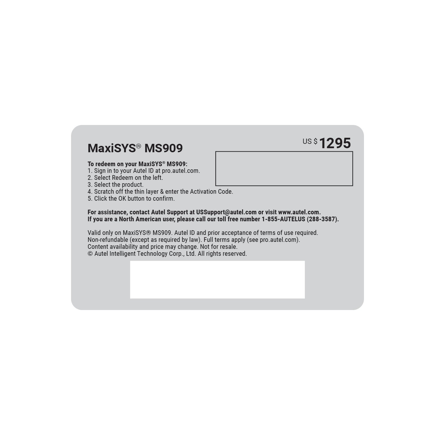 Autel Total Care Program (TCP) Card for MaxiSYS MS909 (MS9091YRUPDATE)