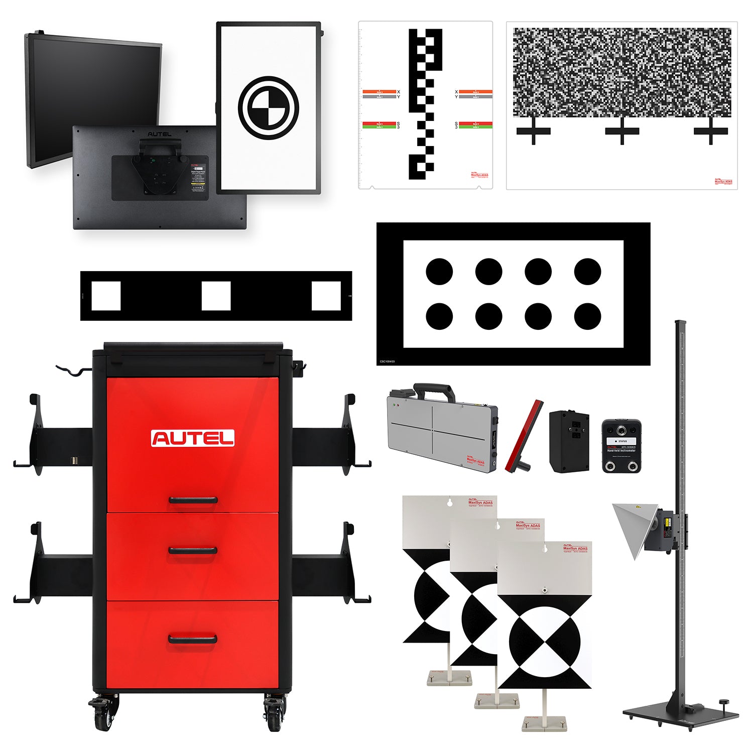 Autel MaxiSys ADAS calibration targets, digital target panel, and storage cart accessory set