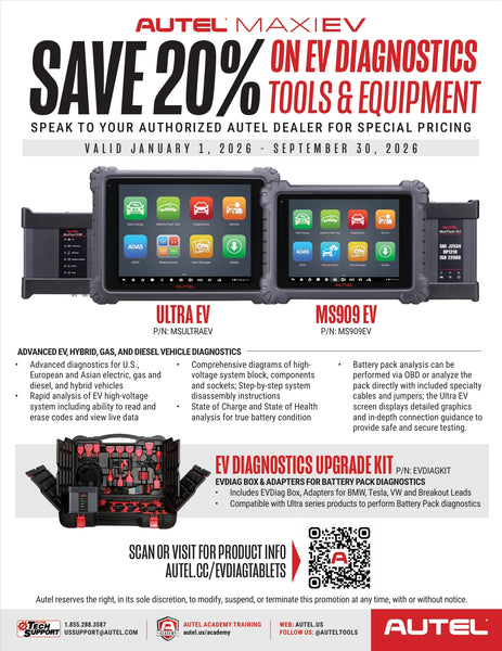 Save 20% on EV diagnostics tools & equipment (Valid until September 30 2026)