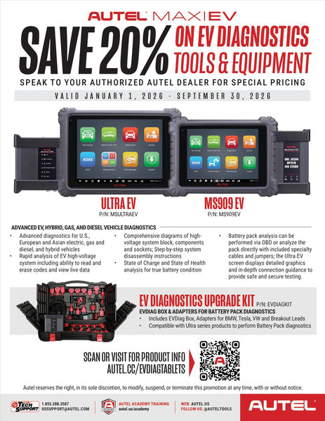 Save 20% on EV diagnostics tools & equipment (Valid until September 30 2026)