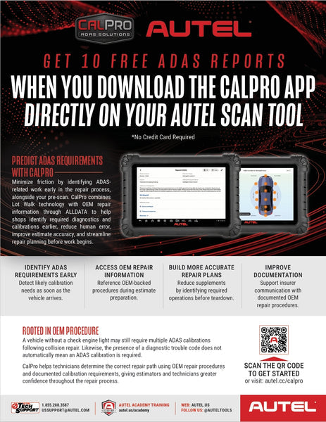 Get 10 Free ADAS Reports when you download the CALPRO APPDirectly on your Autel scan tool